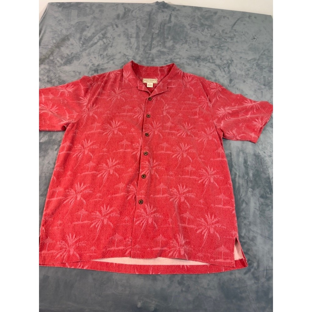 Boca Classics Mens Red 100% Silk Tropical Palm Tree Camp Shirt Large SS